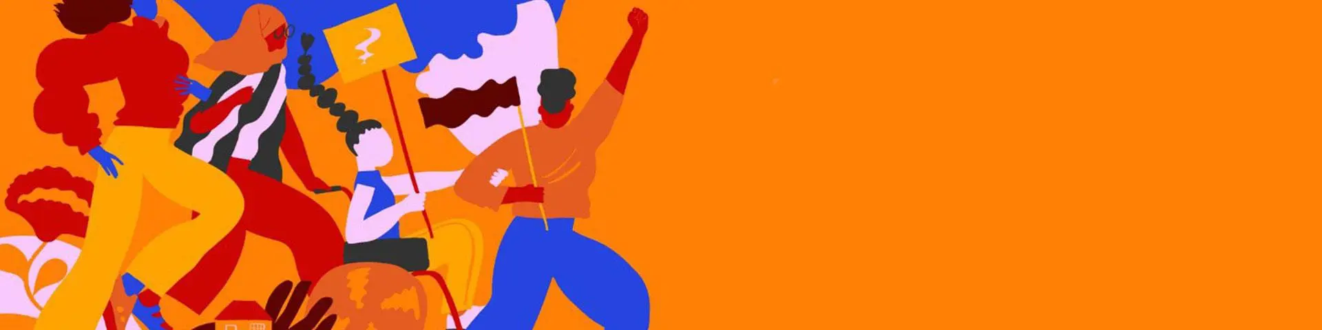 An illustration of women against an orange background.
