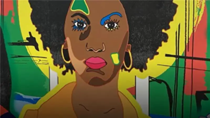 An image of a lady in a colourful background 