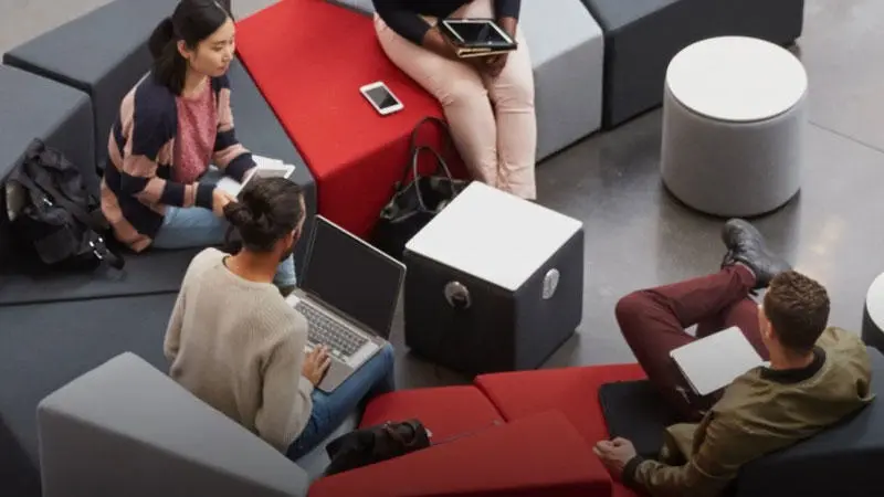 Overhead shot of a group of students studying in The Spark