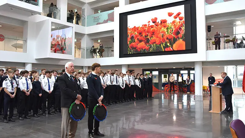 Staff and students at remembrance day service