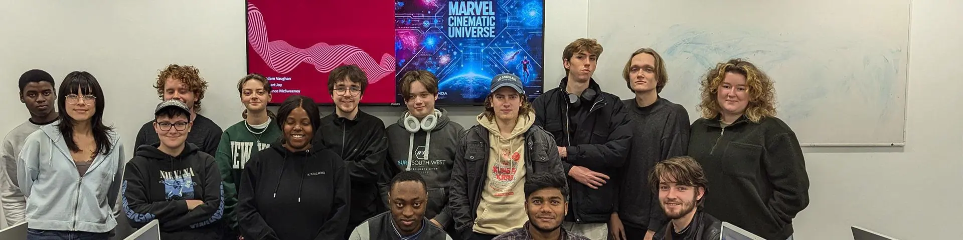 Students helping on research project looking into Marvel Cinematic Research