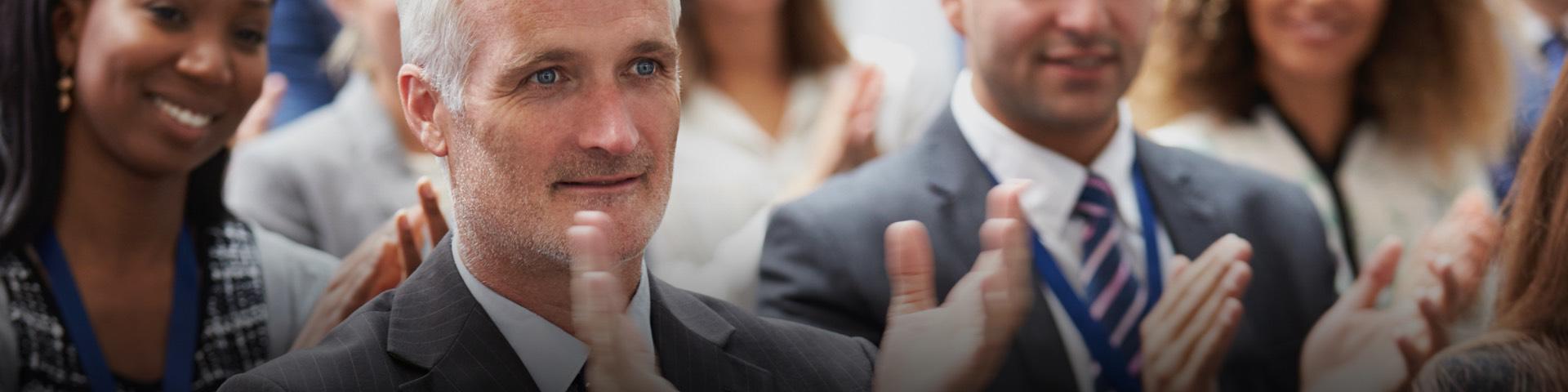 Close-up of a conference attendee at Solent University